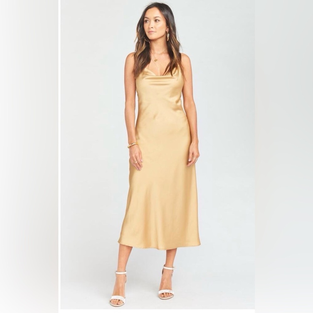 Show Me Your MuMu Gold Satin Midi Dress